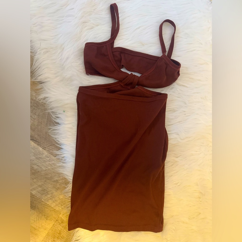 Size SMALL cutout tie strap mini dress-  coffee brown